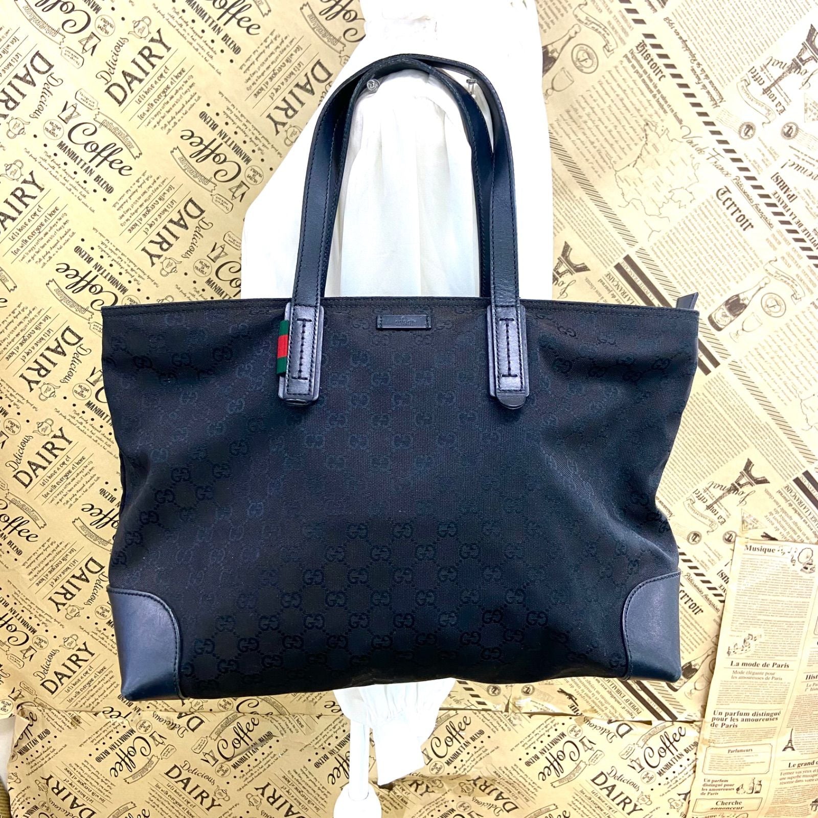 Gucci GG Canvas Tote Sherry Black A3 Travel Business