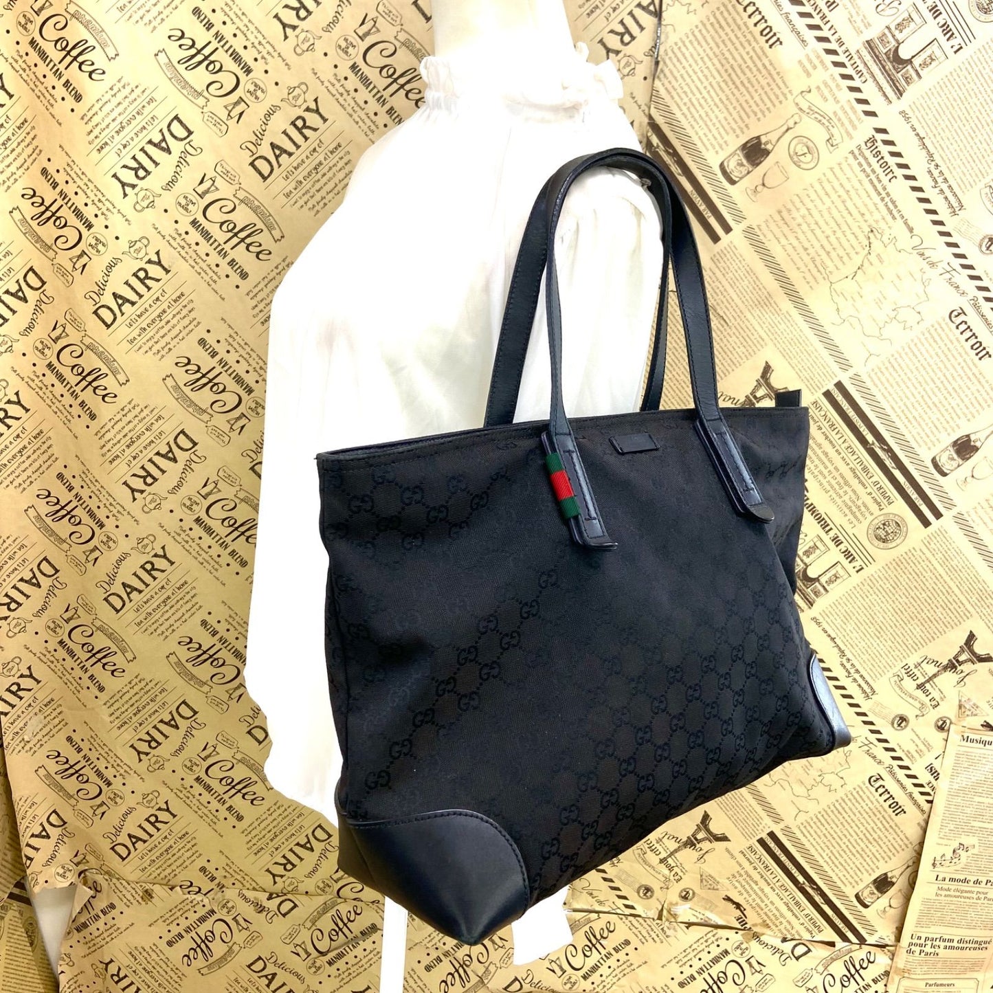 Gucci GG Canvas Tote Sherry Black A3 Travel Business — view 3