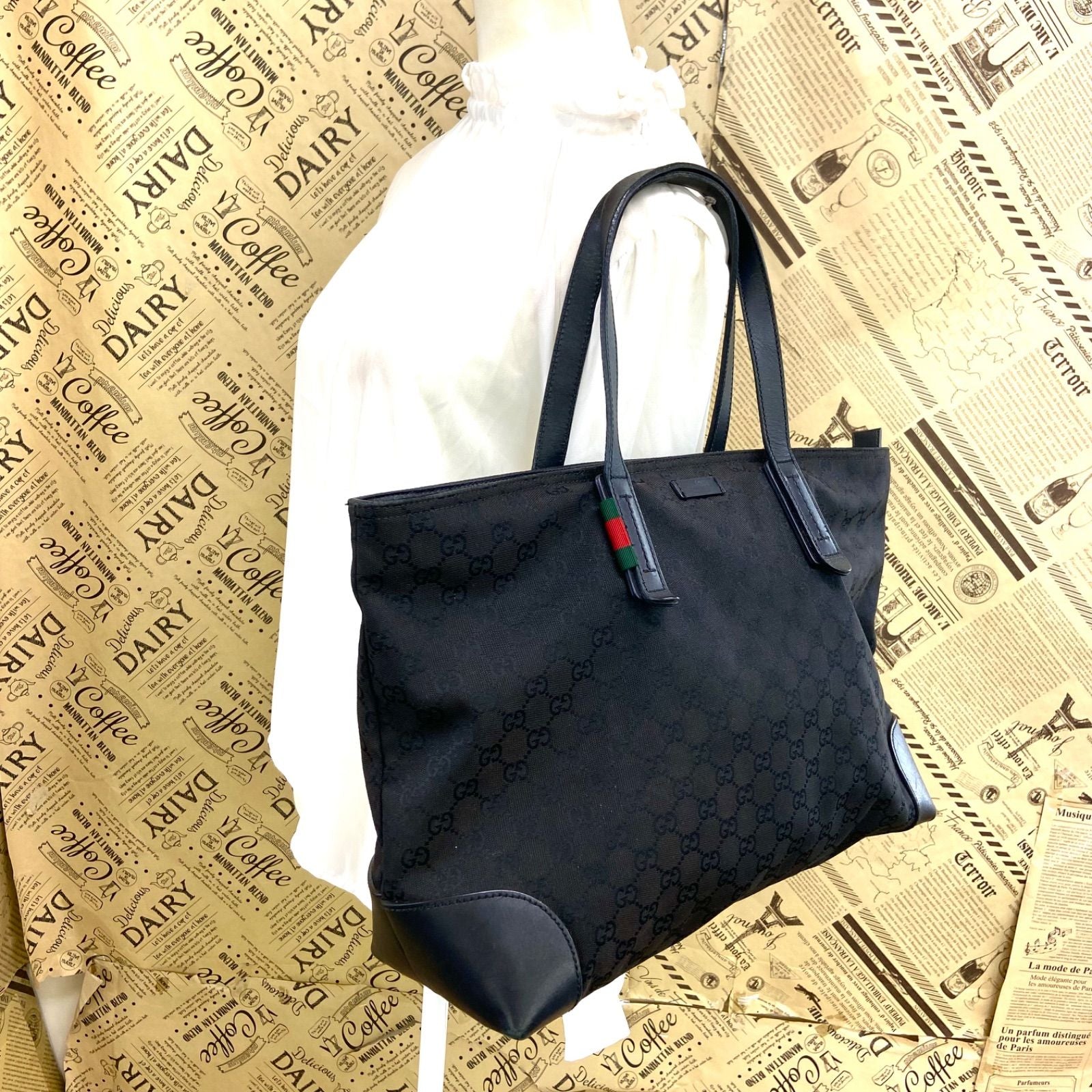 Gucci GG Canvas Tote Sherry Black A3 Travel Business — view 3