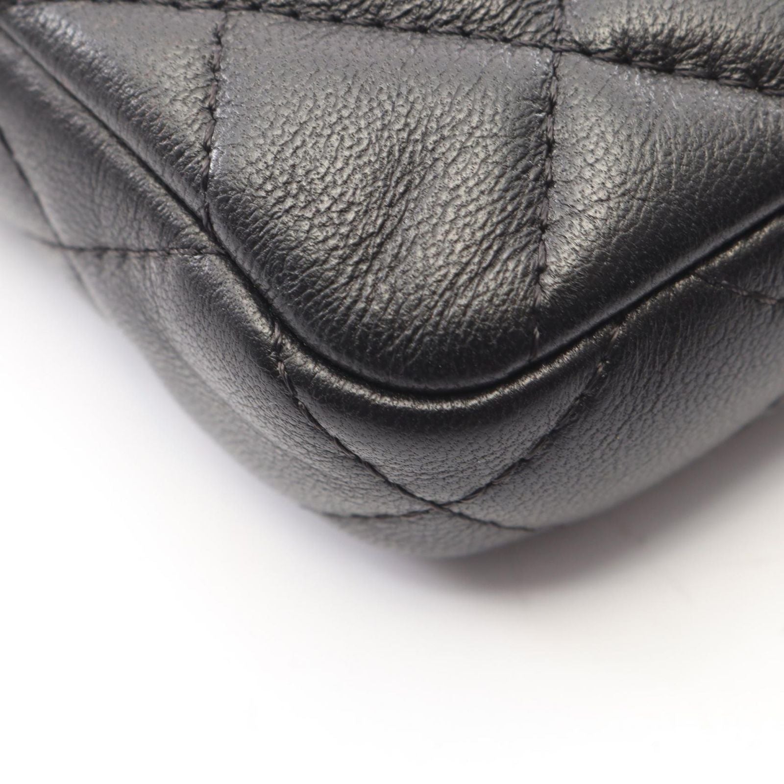 Chanel Shoulder Bag Quilted Black Lambskin Zip Chain Wallet — view 7