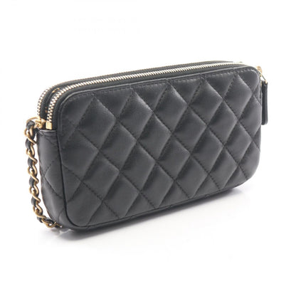 Chanel Shoulder Bag Quilted Black Lambskin Zip Chain Wallet — view 2