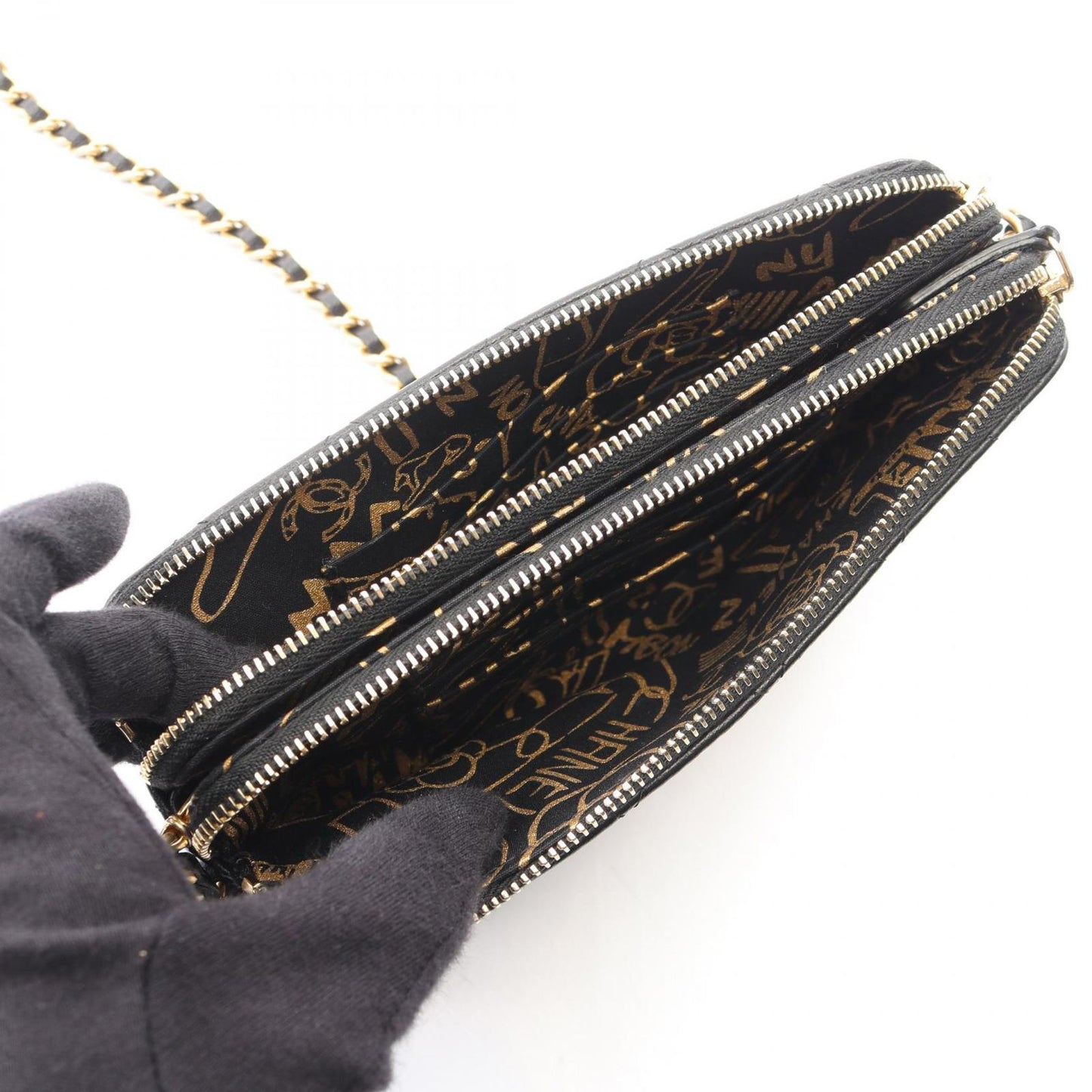 Chanel Shoulder Bag Quilted Black Lambskin Zip Chain Wallet — view 4