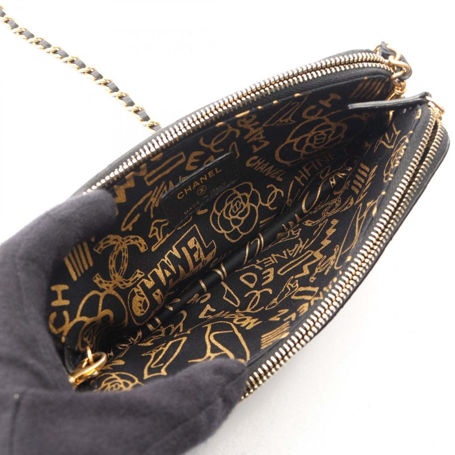 Chanel Shoulder Bag Quilted Black Lambskin Zip Chain Wallet — view 3