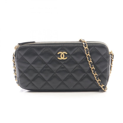 Chanel Shoulder Bag Quilted Black Lambskin Zip Chain Wallet