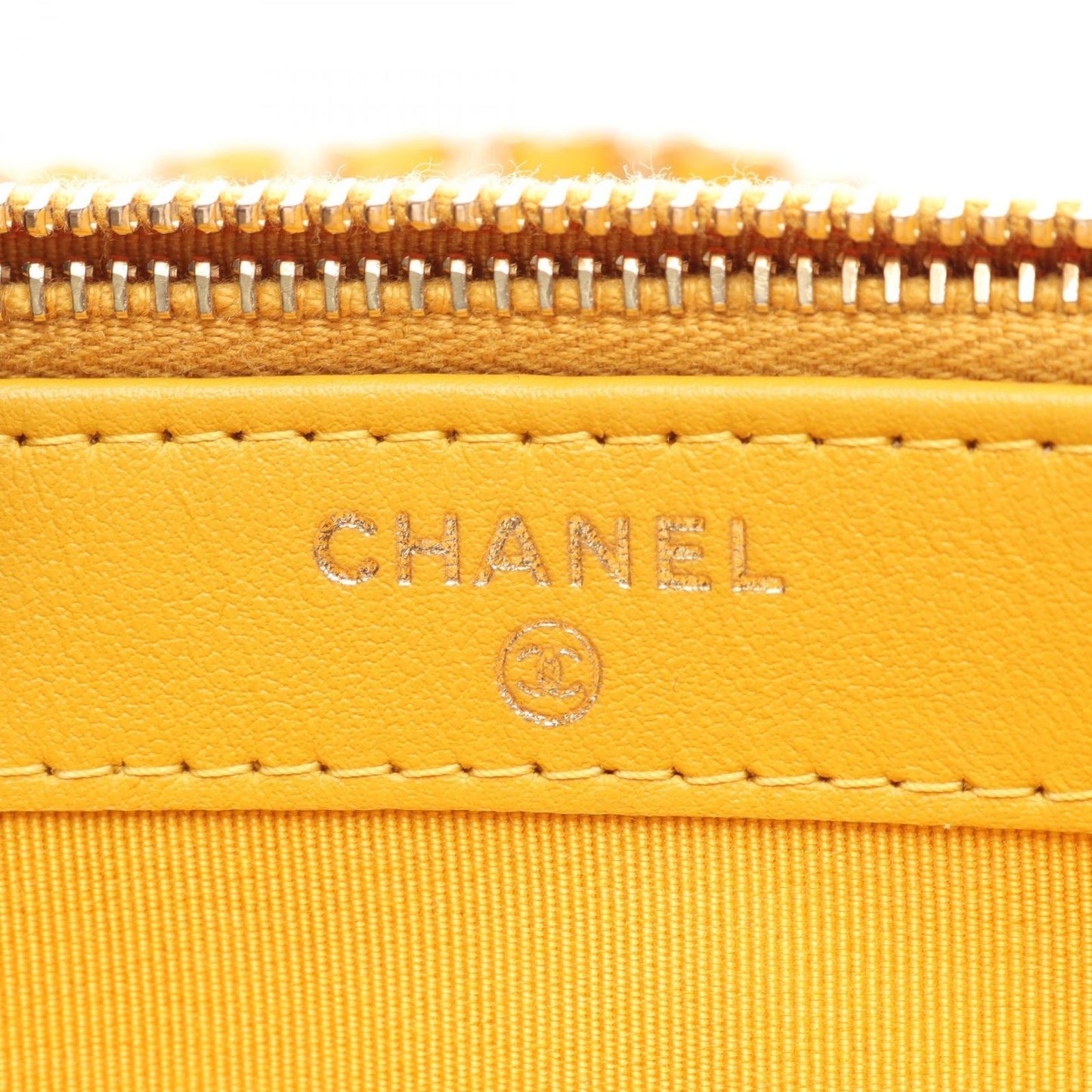 Chanel Shoulder Bag Quilted Yellow Caviar Leather Zip Chain Wallet — view 5