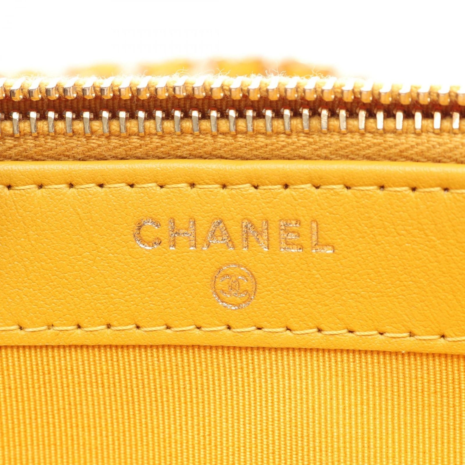 Chanel Shoulder Bag Quilted Yellow Caviar Leather Zip Chain Wallet — view 5