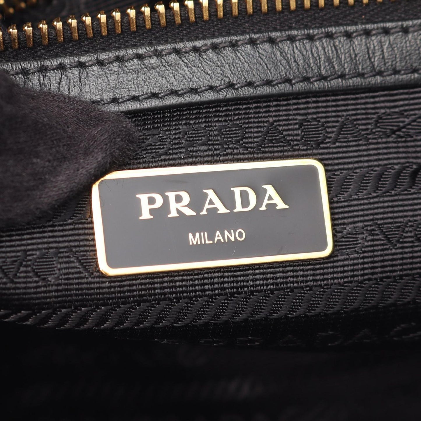 Prada Handbag Logo Jacquard 2-Way Black Canvas Leather with Ribbon — view 4