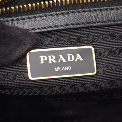 Prada Handbag Logo Jacquard 2-Way Black Canvas Leather with Ribbon — view 4