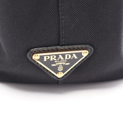 Prada Handbag Logo Jacquard 2-Way Black Canvas Leather with Ribbon — view 5