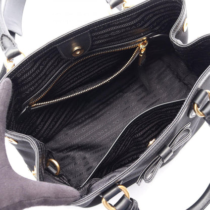 Prada Handbag Logo Jacquard 2-Way Black Canvas Leather with Ribbon — view 3