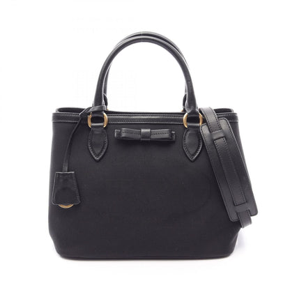 Prada Handbag Logo Jacquard 2-Way Black Canvas Leather with Ribbon