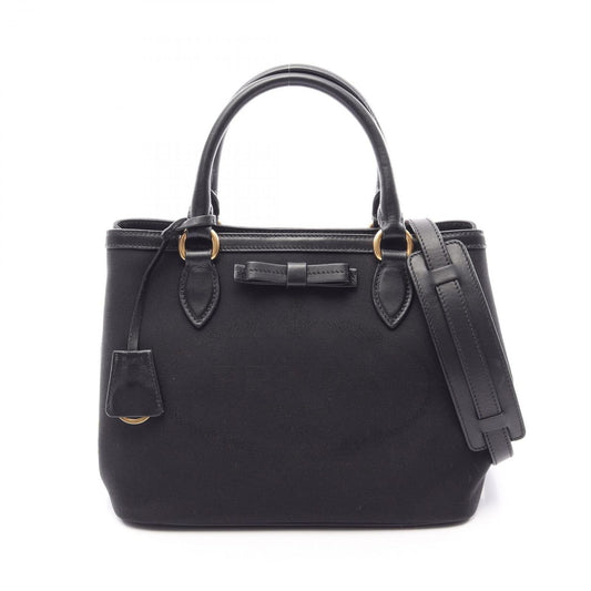 Prada Handbag Logo Jacquard 2-Way Black Canvas Leather with Ribbon