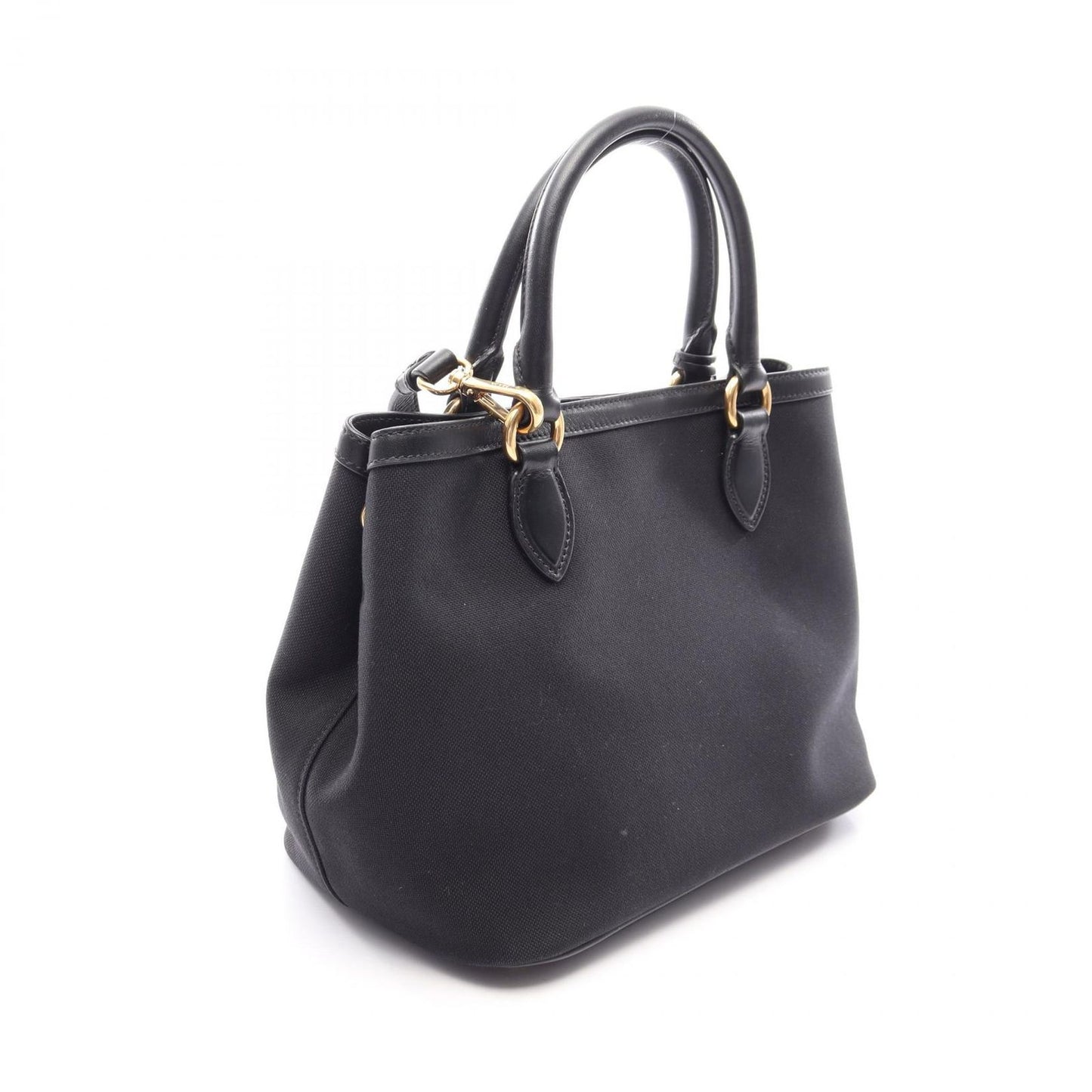 Prada Handbag Logo Jacquard 2-Way Black Canvas Leather with Ribbon — view 2
