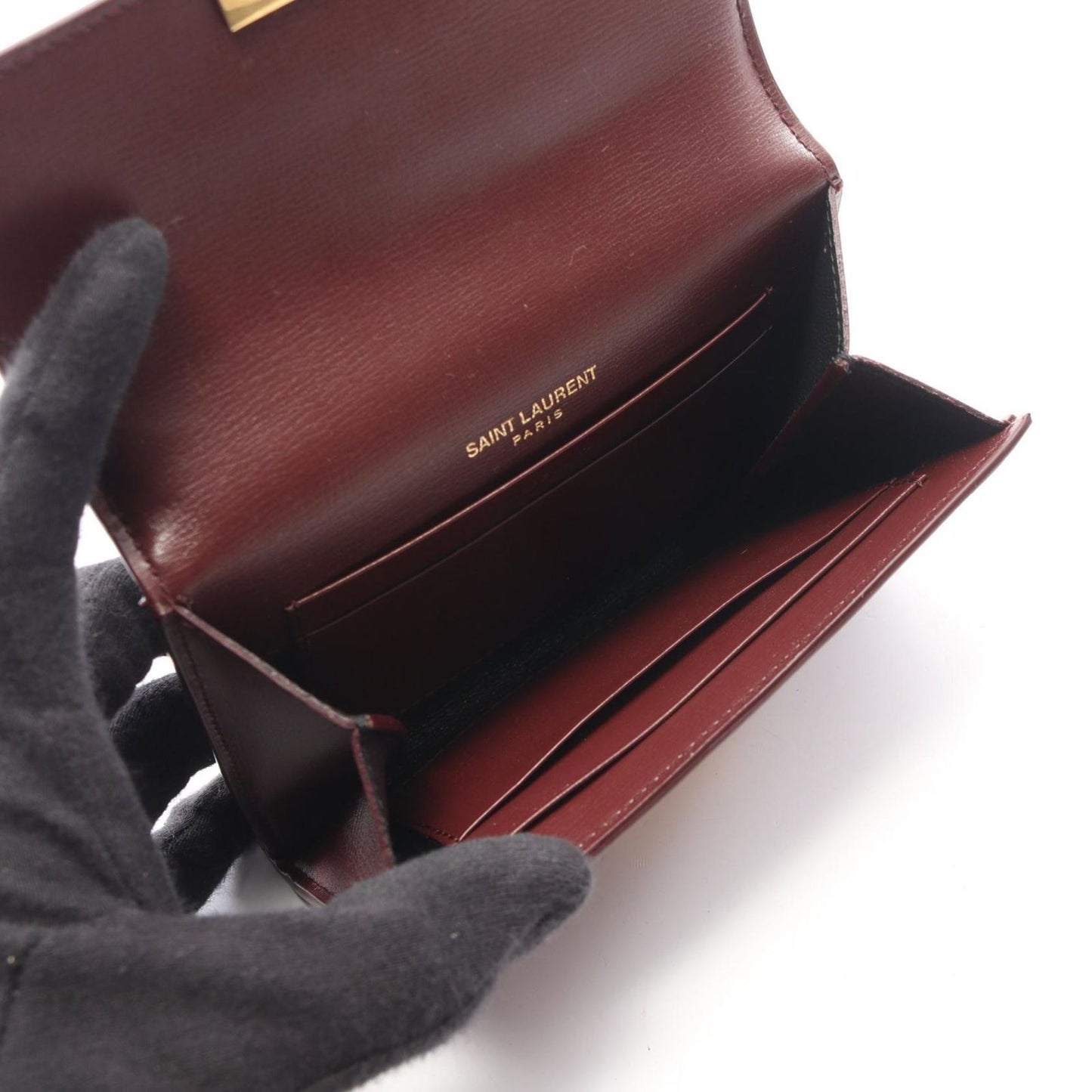 Saint Laurent Paris Card Case Bordeaux Leather Compact — view 3