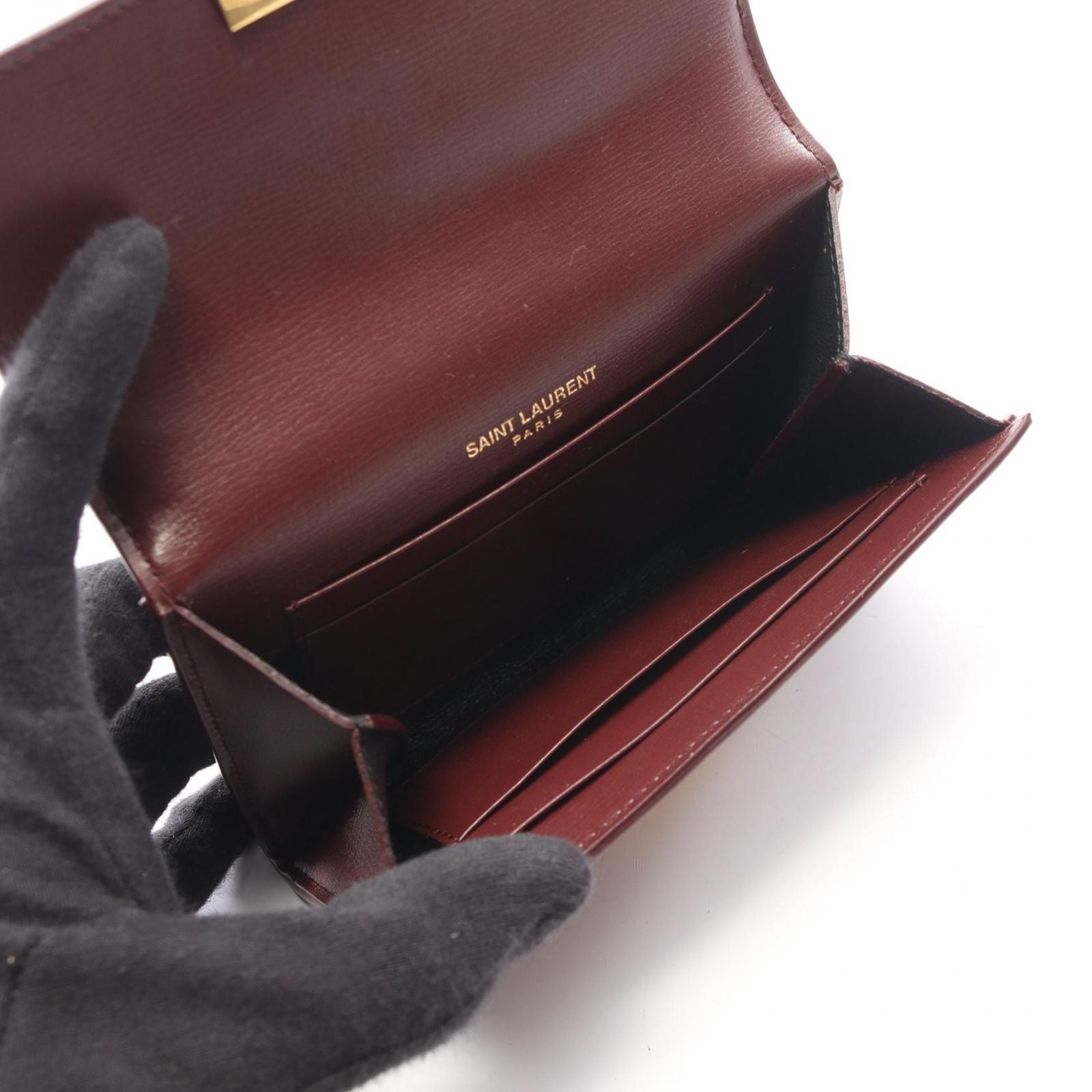 Saint Laurent Paris Card Case Bordeaux Leather Compact — view 3