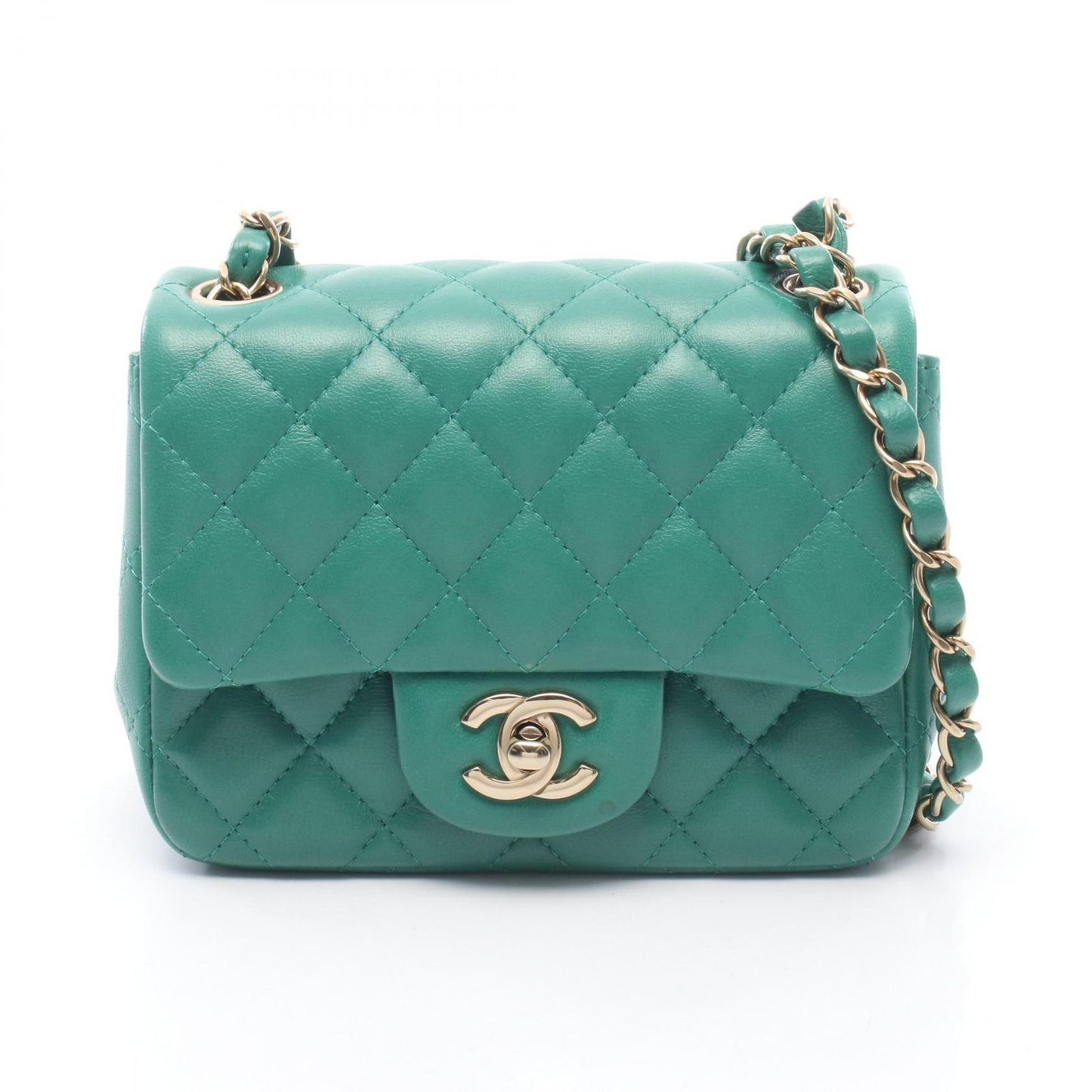 Chanel Shoulder Bag Mini Quilted Green Lambskin Chain