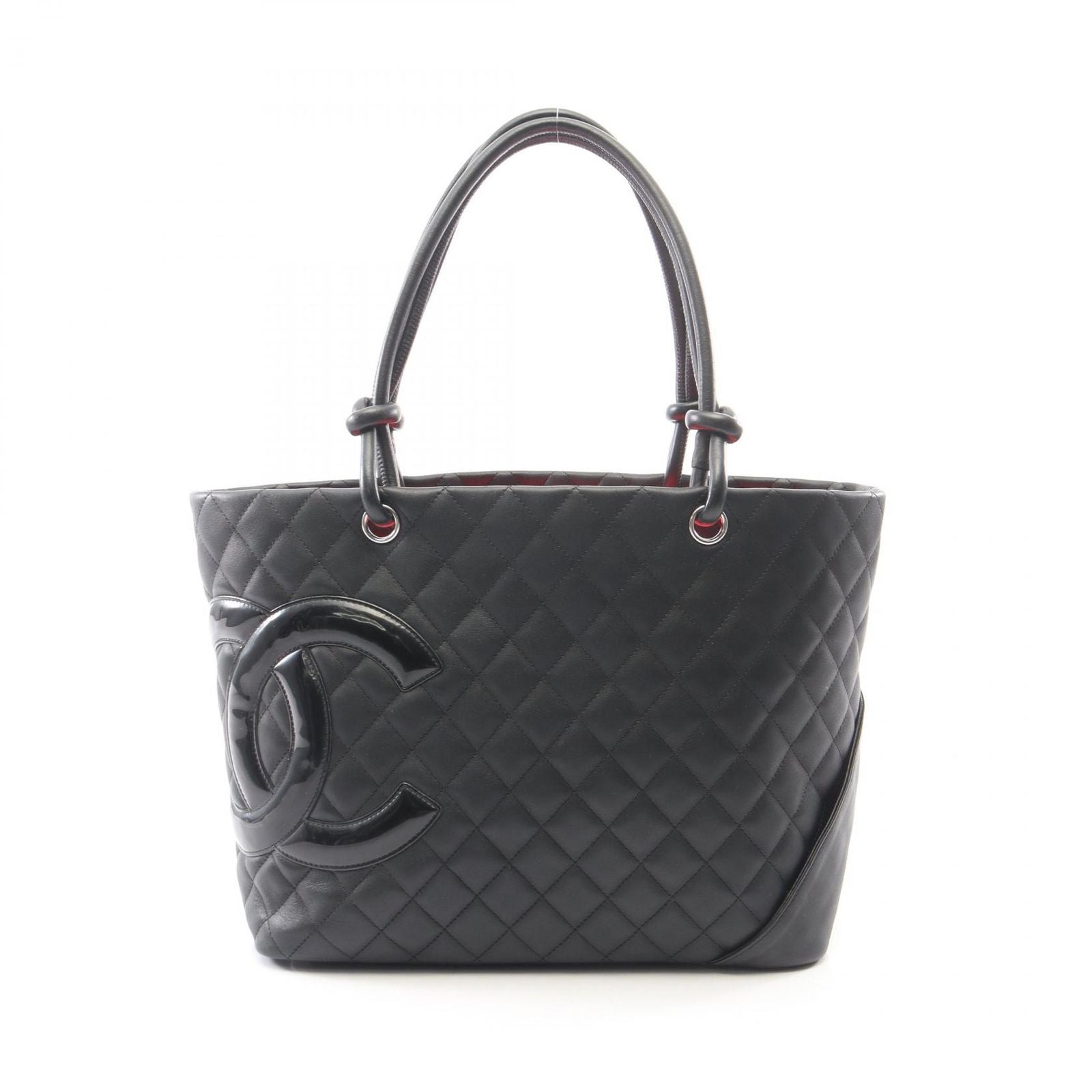 Chanel Tote Cambon Line Large Black Enamel Leather Patent
