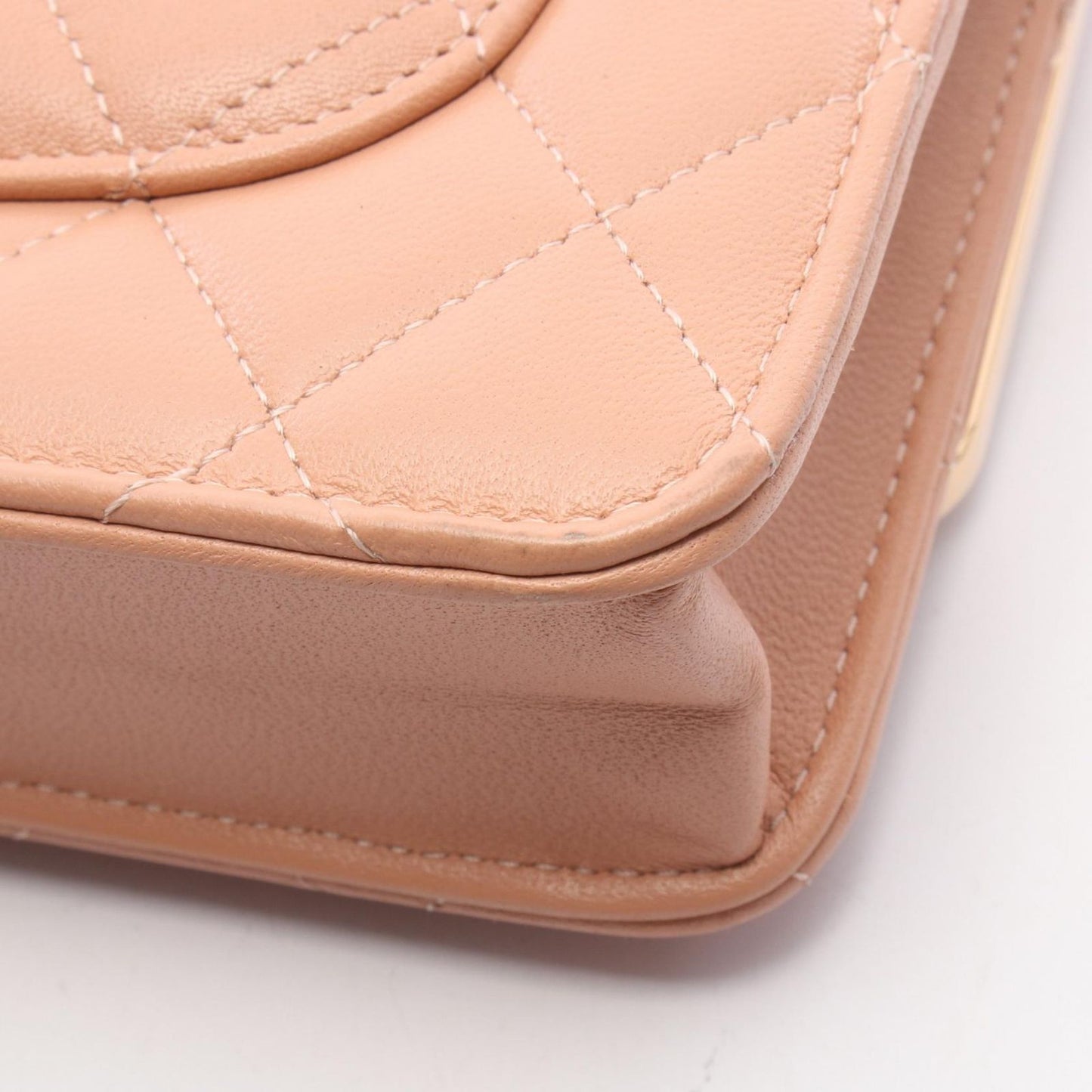 Chanel Shoulder Bag Quilted Pink Beige Lambskin Chain Wallet — view 9