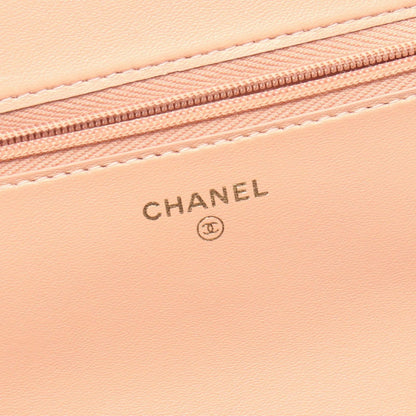 Chanel Shoulder Bag Quilted Pink Beige Lambskin Chain Wallet — view 4