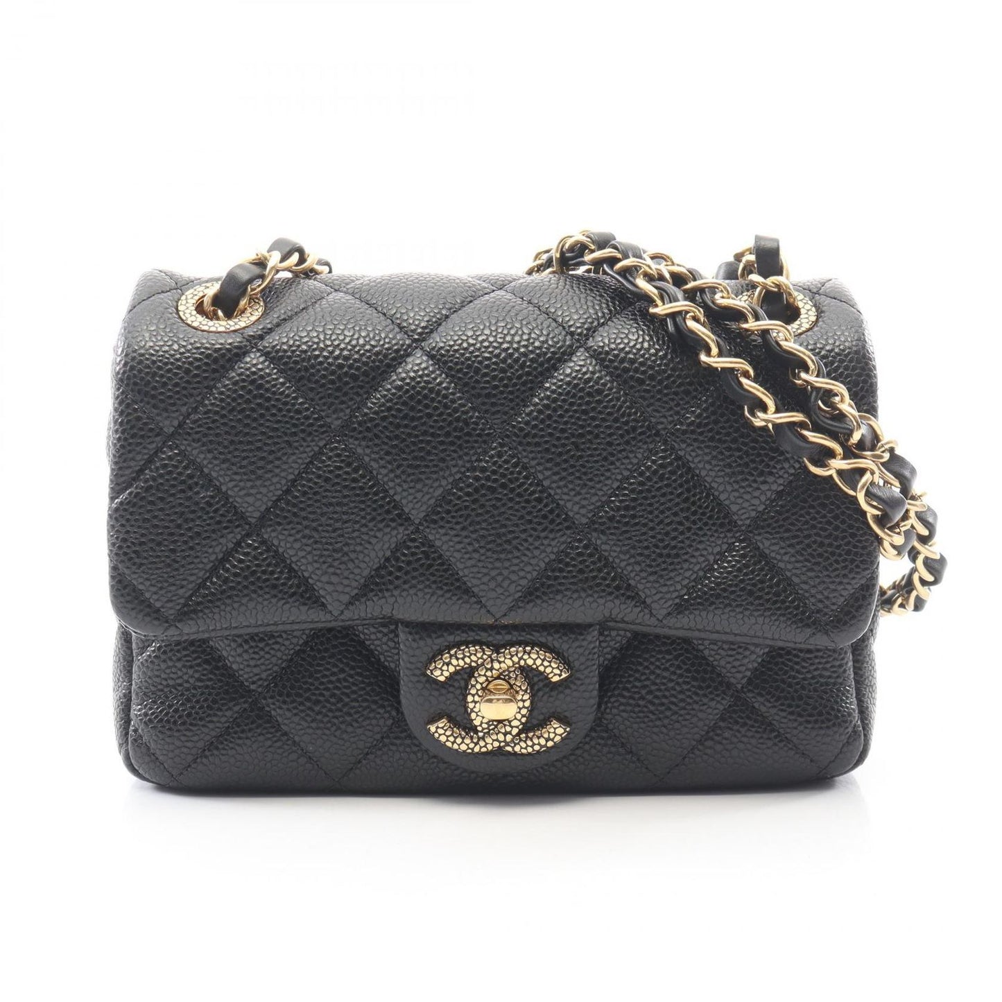 Chanel Shoulder Bag Mini Quilted CC Snake Black Caviar Leather Mini Chain