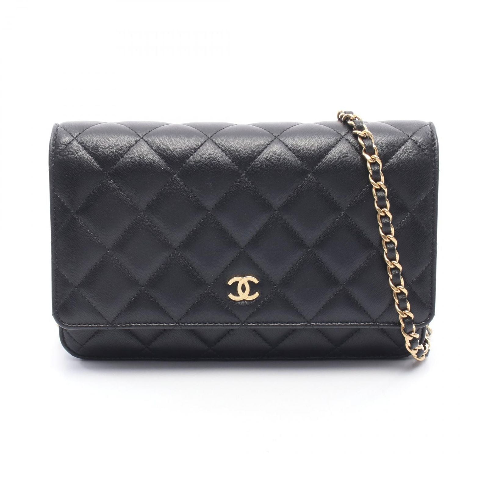 Chanel Shoulder Bag Quilted Black Lambskin Chain Wallet