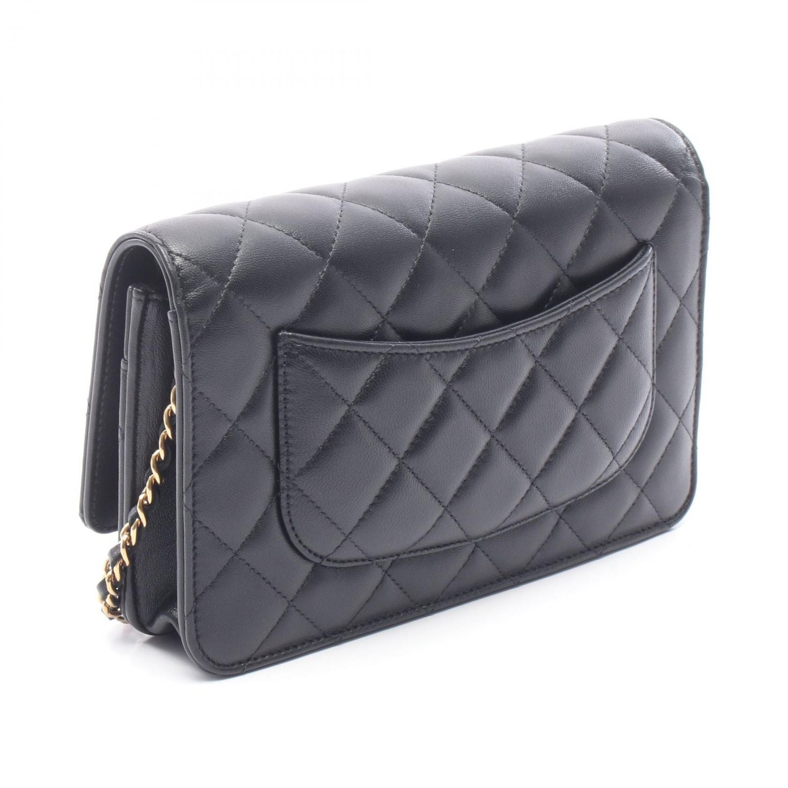 Chanel Shoulder Bag Quilted Black Lambskin Chain Wallet — view 2