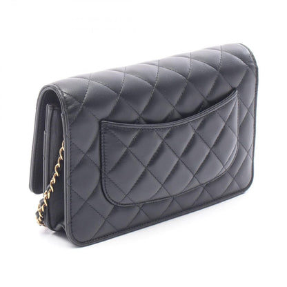 Chanel Shoulder Bag Quilted Black Lambskin Chain Wallet — view 2