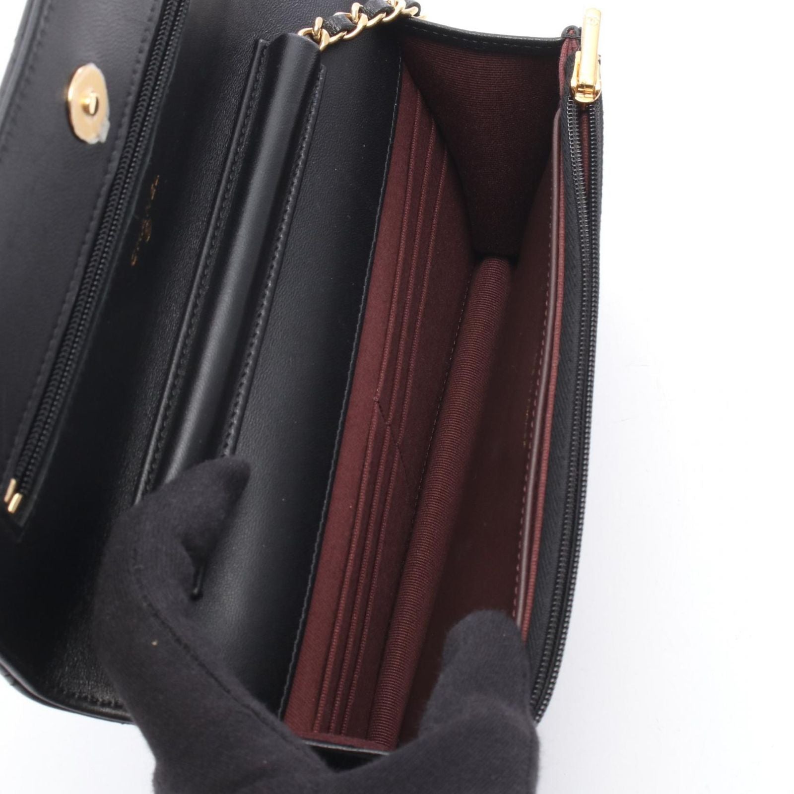 Chanel Shoulder Bag Quilted Black Lambskin Chain Wallet — view 3