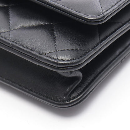 Chanel Shoulder Bag Quilted Black Lambskin Chain Wallet — view 9