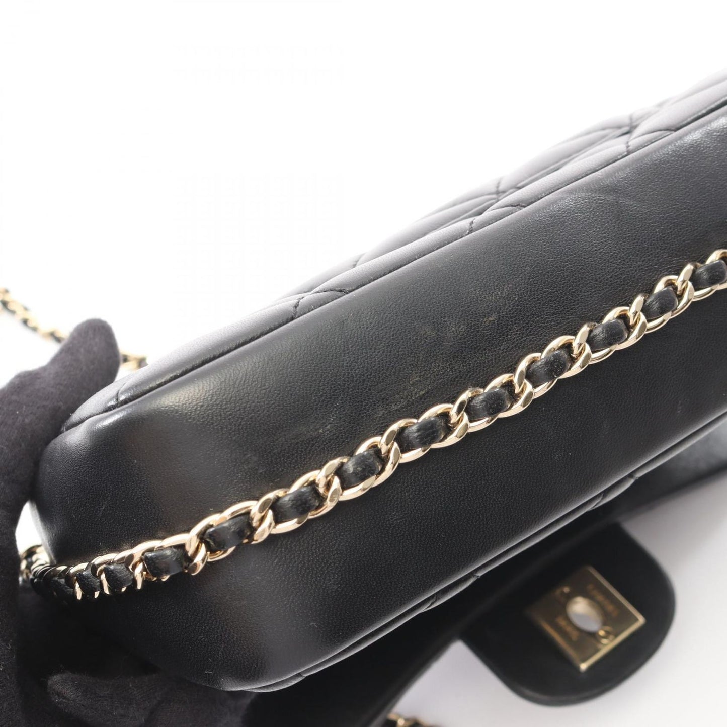 Chanel Shoulder Bag Quilted Small Flap Black Lambskin Chain — view 9