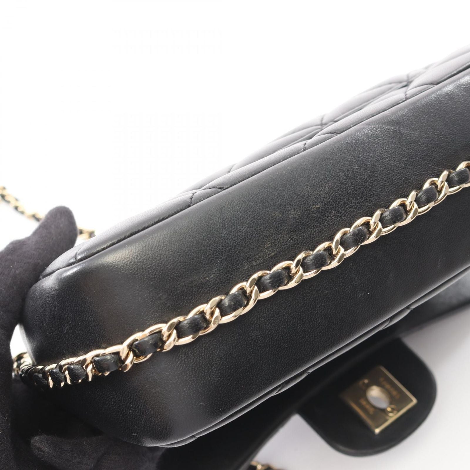Chanel Shoulder Bag Quilted Small Flap Black Lambskin Chain — view 9