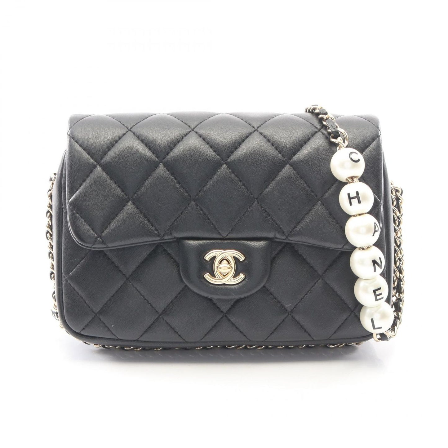 Chanel Shoulder Bag Quilted Small Flap Black Lambskin Chain