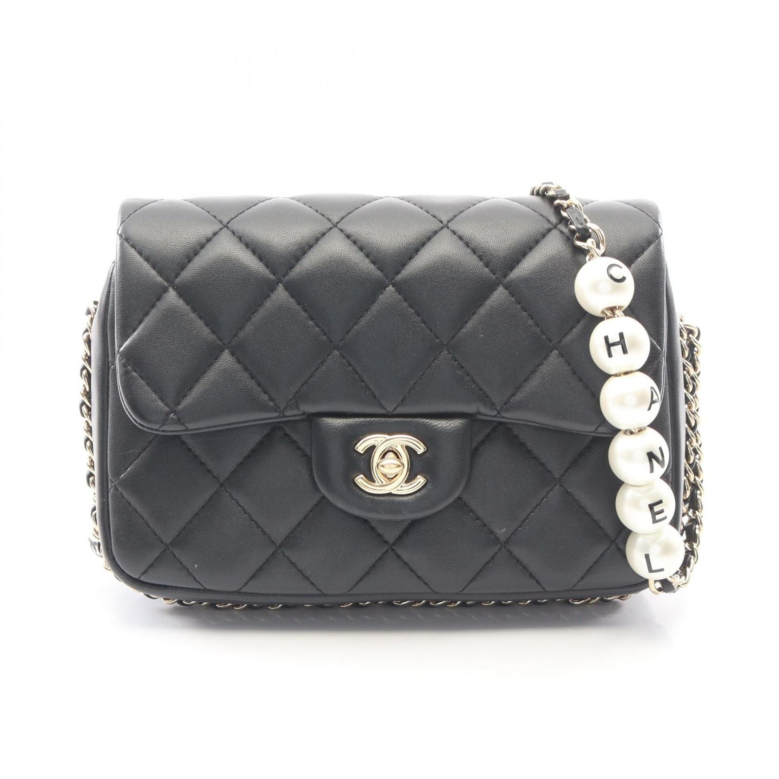 Chanel Shoulder Bag Quilted Small Flap Black Lambskin Chain