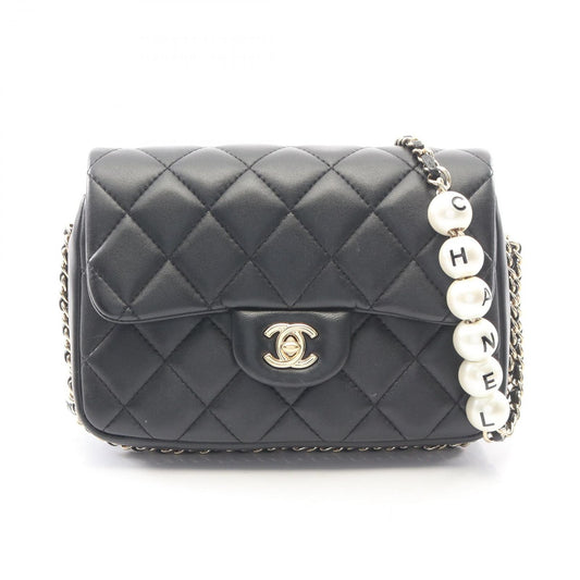 Chanel Shoulder Bag Quilted Small Flap Black Lambskin Chain