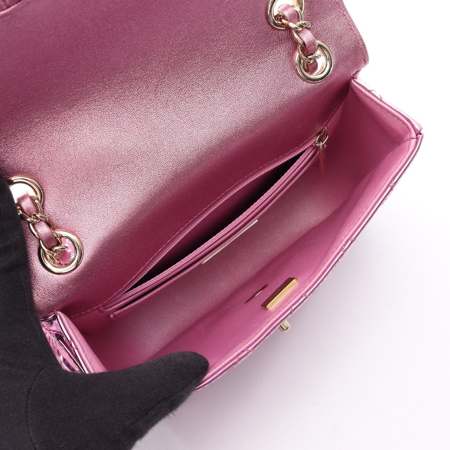 Chanel Shoulder Bag Quilted Mini Flap Metallic Leather Small Chain — view 3