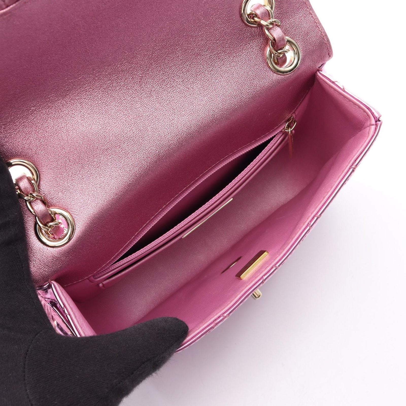 Chanel Shoulder Bag Quilted Mini Flap Metallic Leather Small Chain — view 3