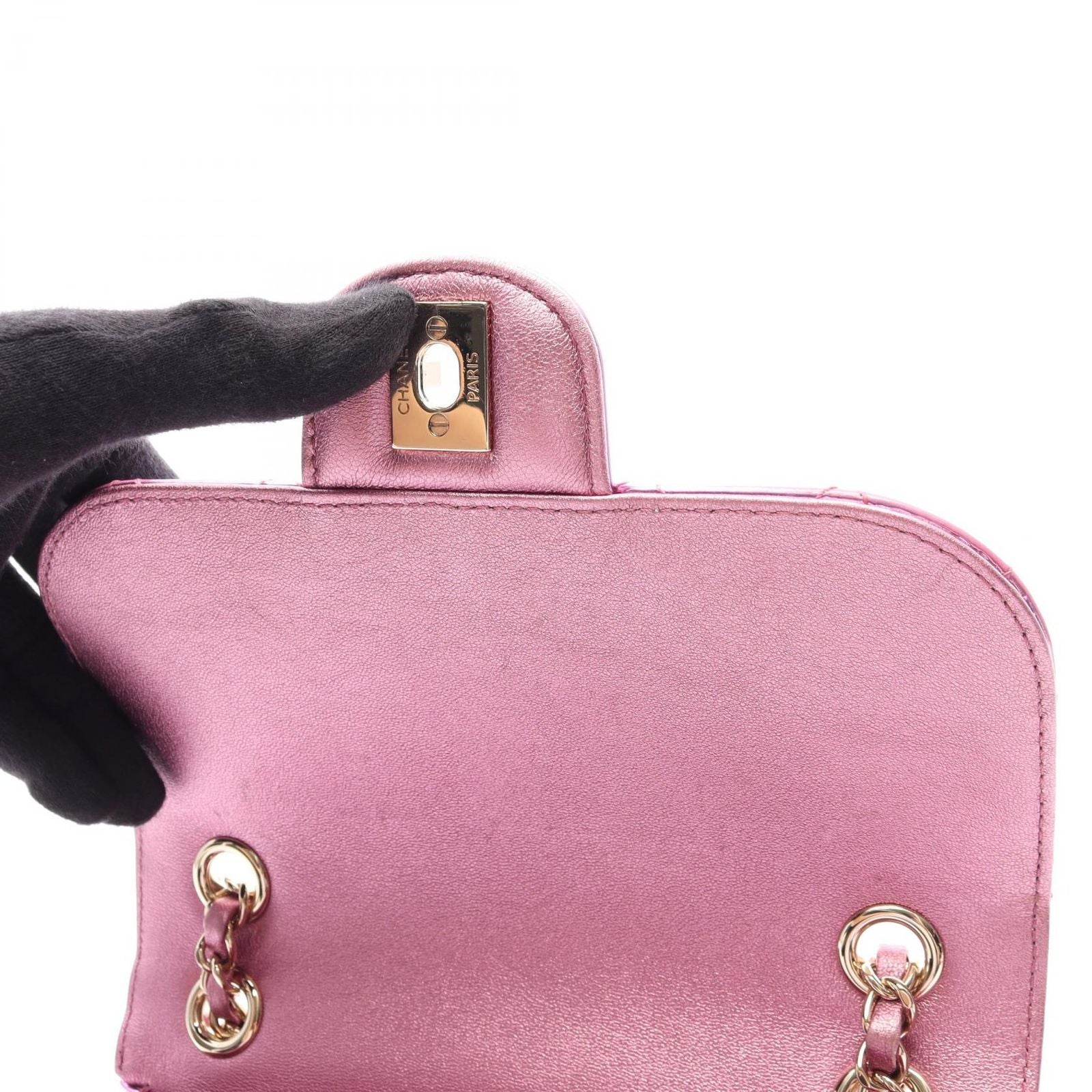 Chanel Shoulder Bag Quilted Mini Flap Metallic Leather Small Chain — view 8
