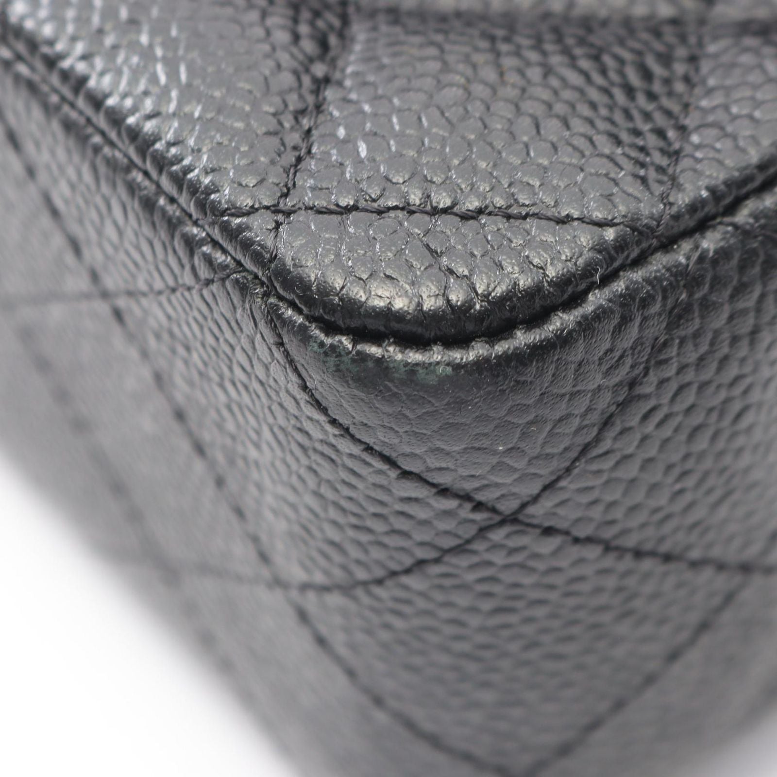 Chanel Shoulder Bag Quilted Double Flap Black Caviar Leather Chain — view 9