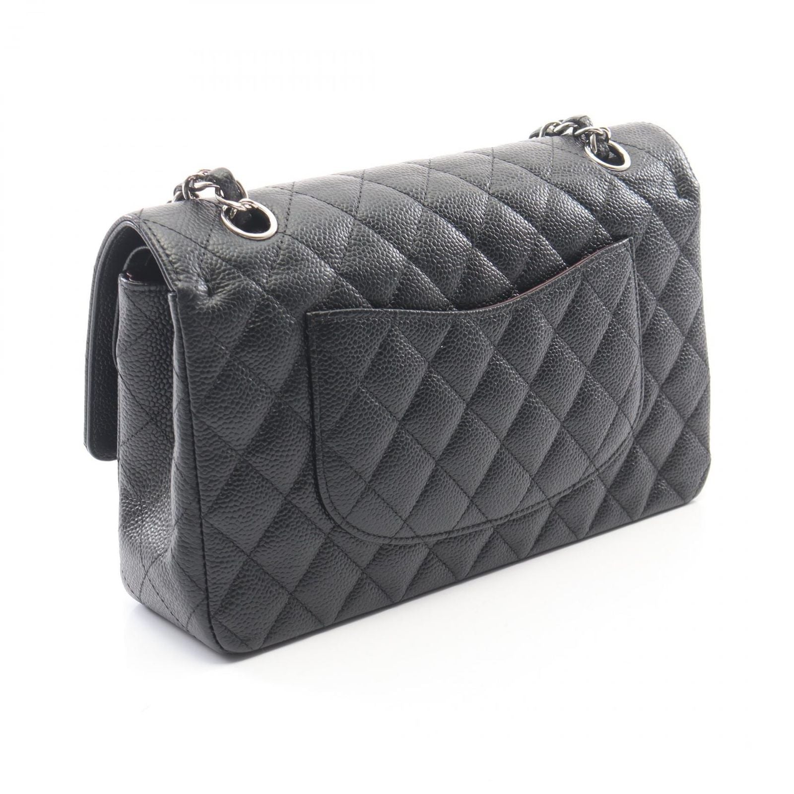 Chanel Shoulder Bag Quilted Double Flap Black Caviar Leather Chain — view 2