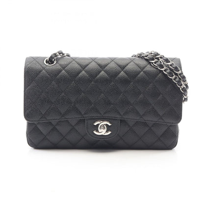 Chanel Shoulder Bag Quilted Double Flap Black Caviar Leather Chain