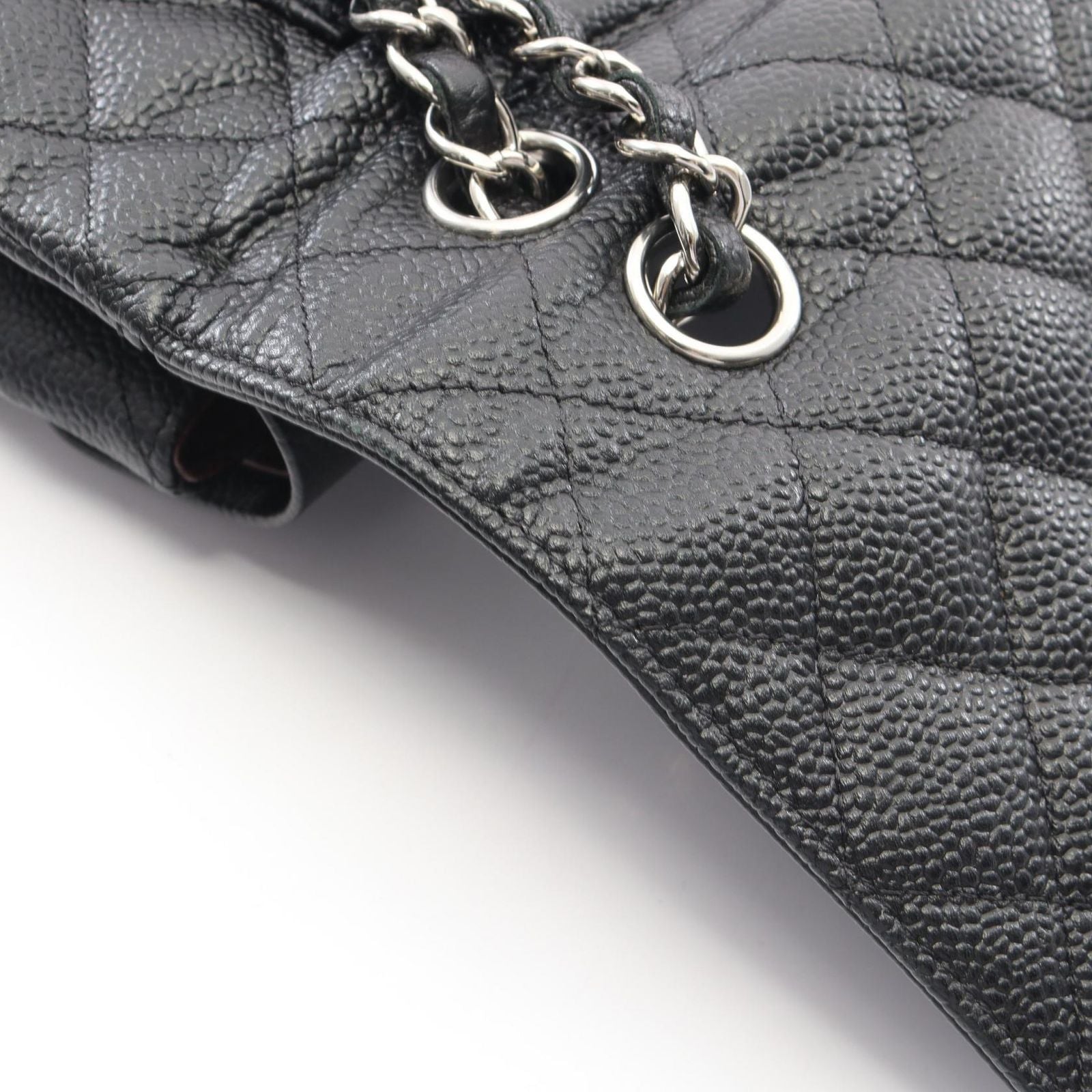 Chanel Shoulder Bag Quilted Double Flap Black Caviar Leather Chain — view 8