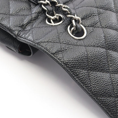 Chanel Shoulder Bag Quilted Double Flap Black Caviar Leather Chain — view 8