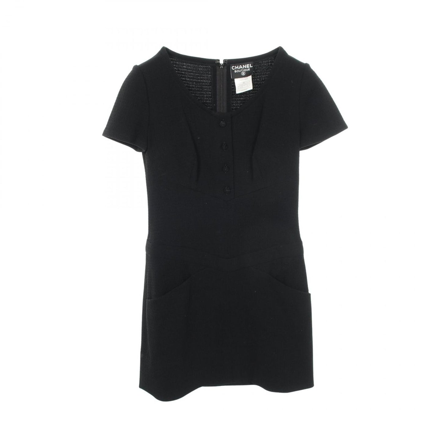 Chanel Dress CC Logo Button Short Sleeve Wool
