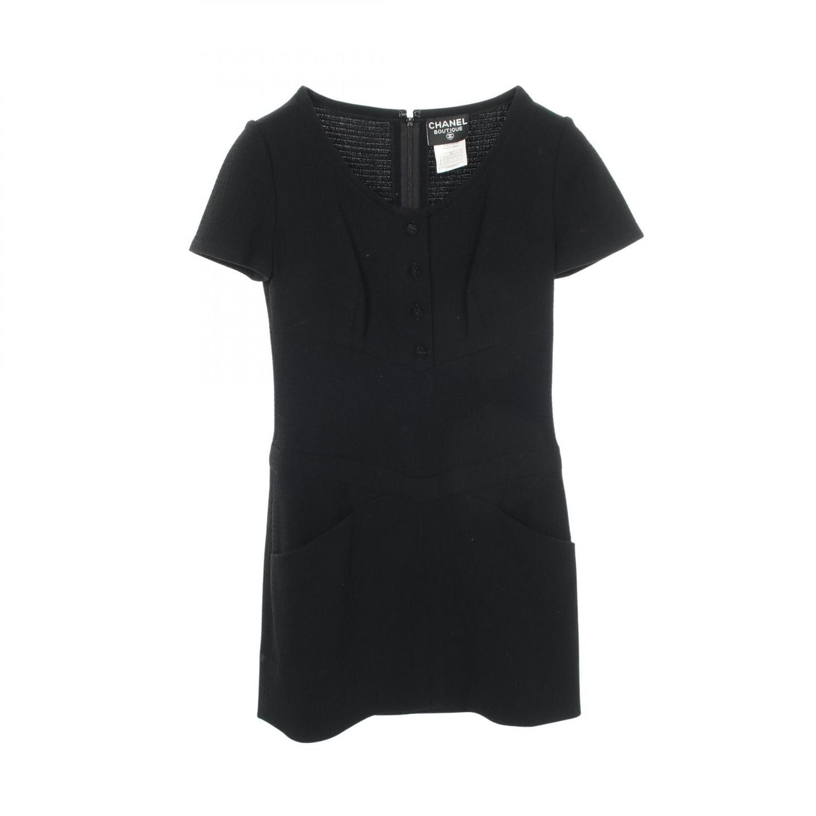 Chanel Dress CC Logo Button Short Sleeve Wool