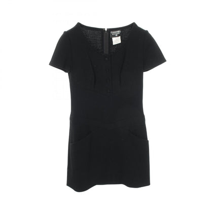 Chanel Dress CC Logo Button Short Sleeve Wool