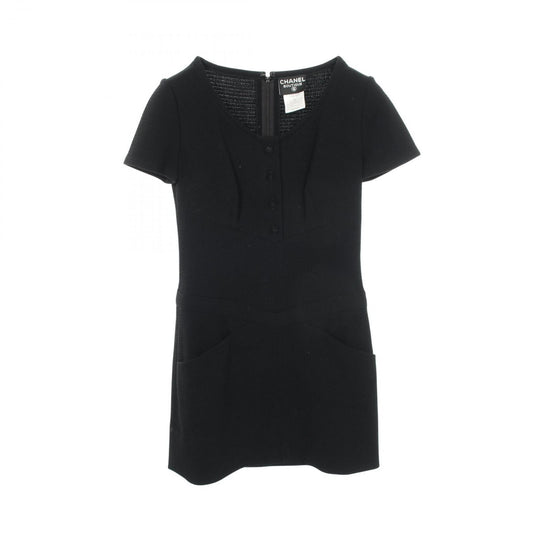 Chanel Dress CC Logo Button Short Sleeve Wool