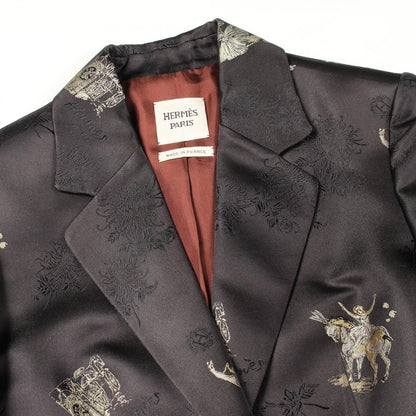 Hermes Tailored Jacket Embroidery All Over Pattern Black Silk — view 7