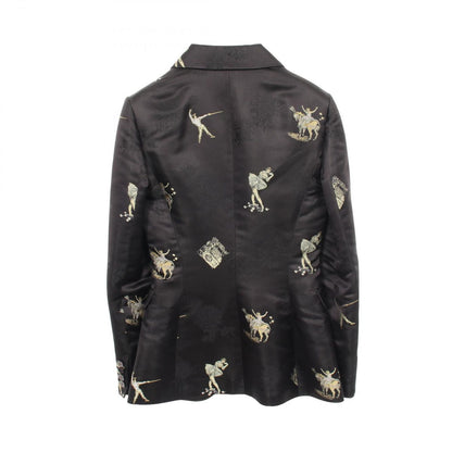 Hermes Tailored Jacket Embroidery All Over Pattern Black Silk — view 2