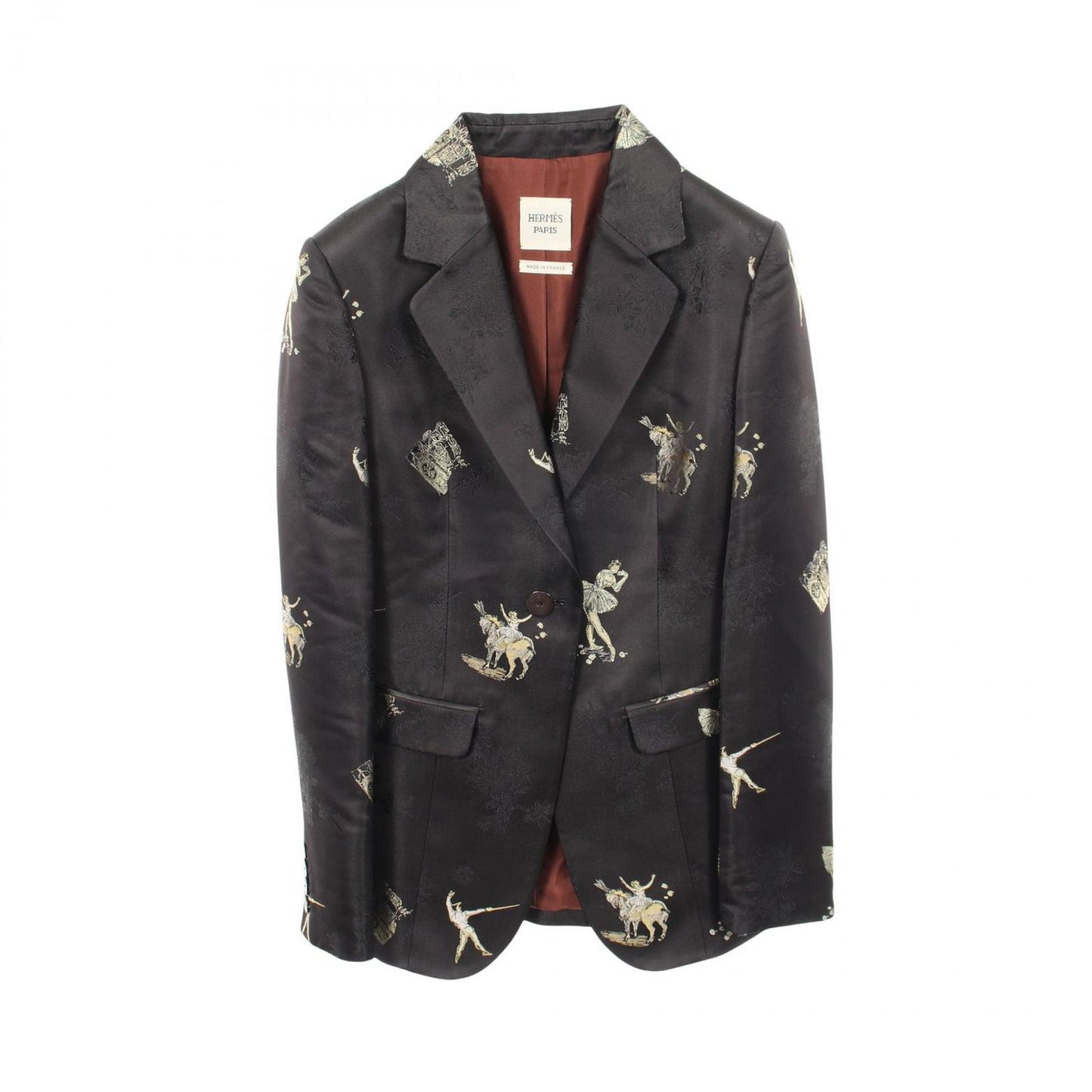 Hermes Tailored Jacket Embroidery All Over Pattern Black Silk