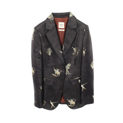 Hermes Tailored Jacket Embroidery All Over Pattern Black Silk